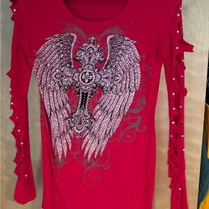 Red Winged Graphic Long Sleeve Top
